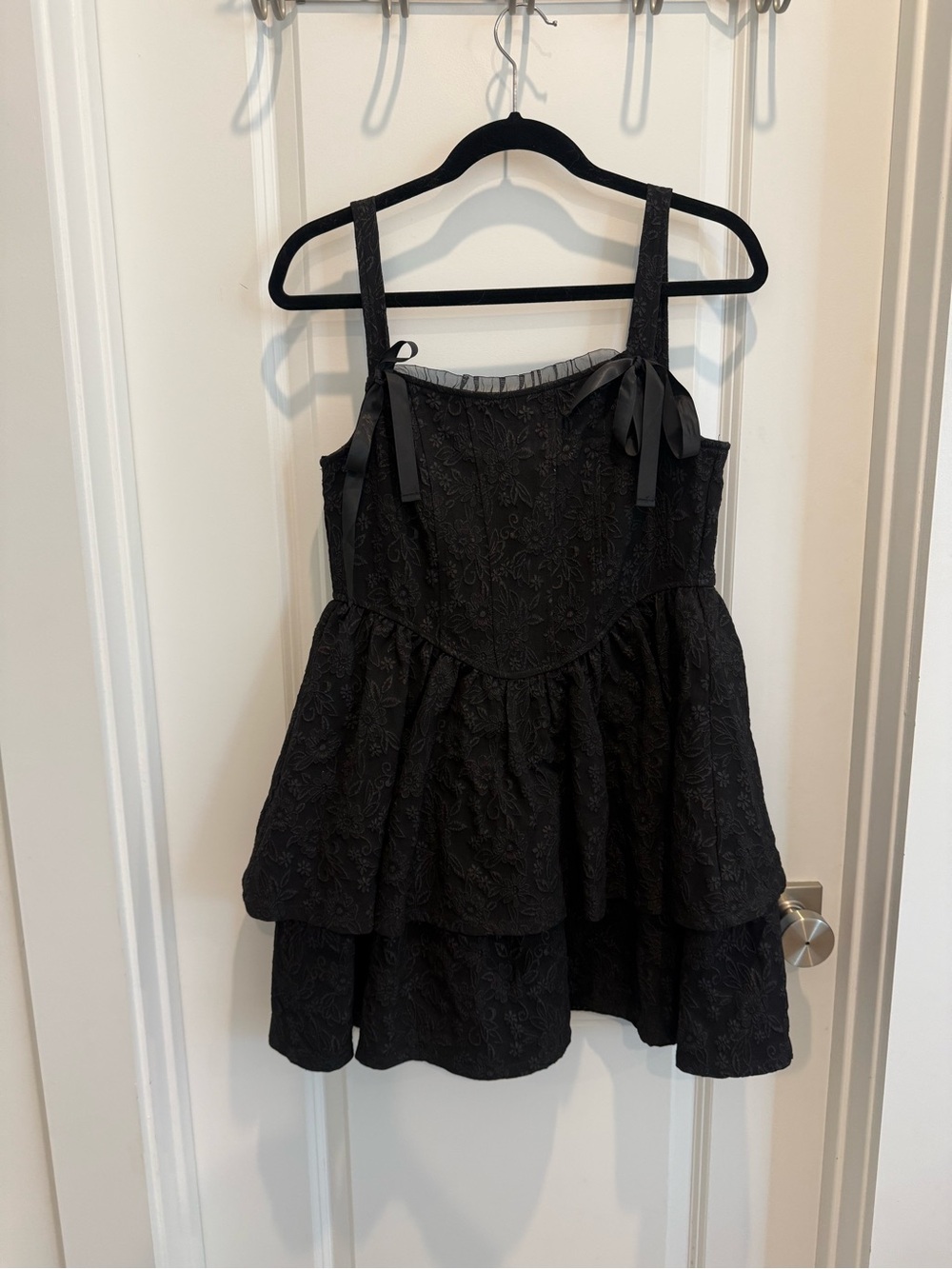 Trixxi Black Tiered Lace Dress with Bow Straps